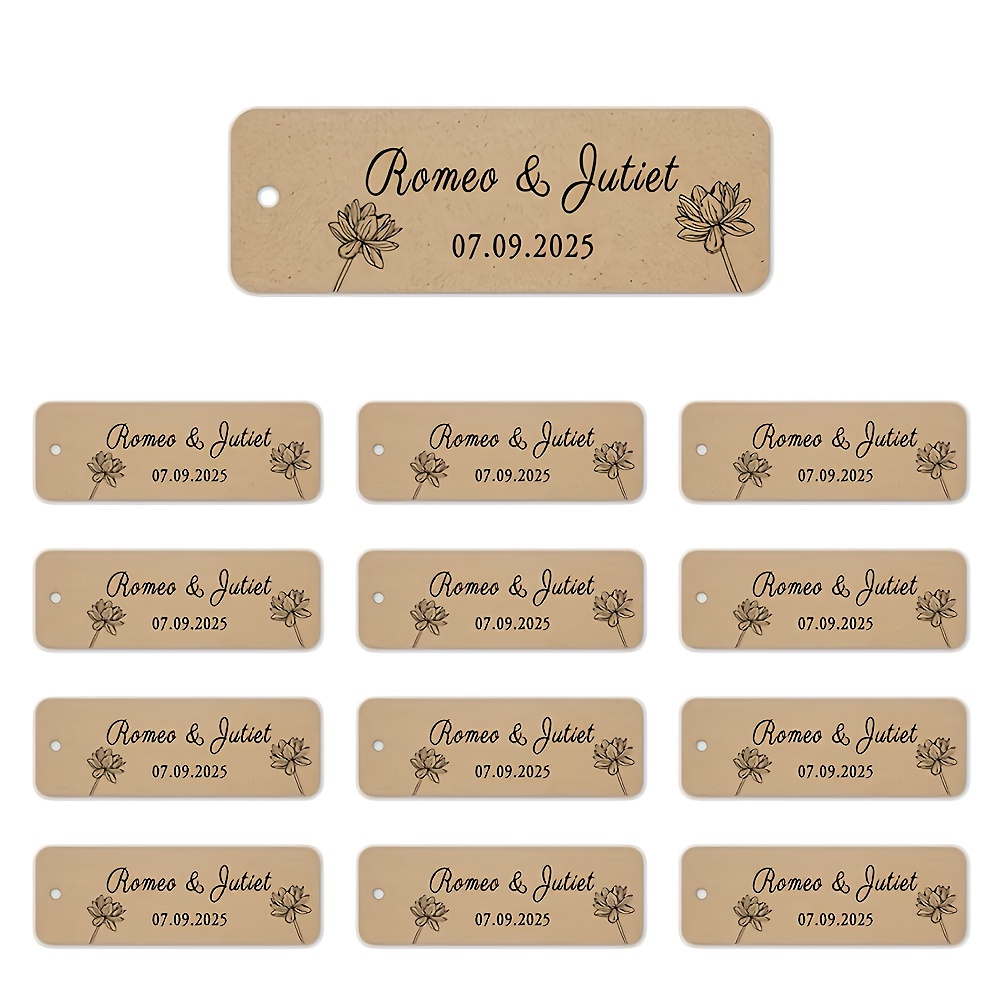 TEMU 50 etiquetas de recuerdo de boda personalizadas | Etiquetas colgantes de papel con diseño floral elegante personalizado con y , marrón , para