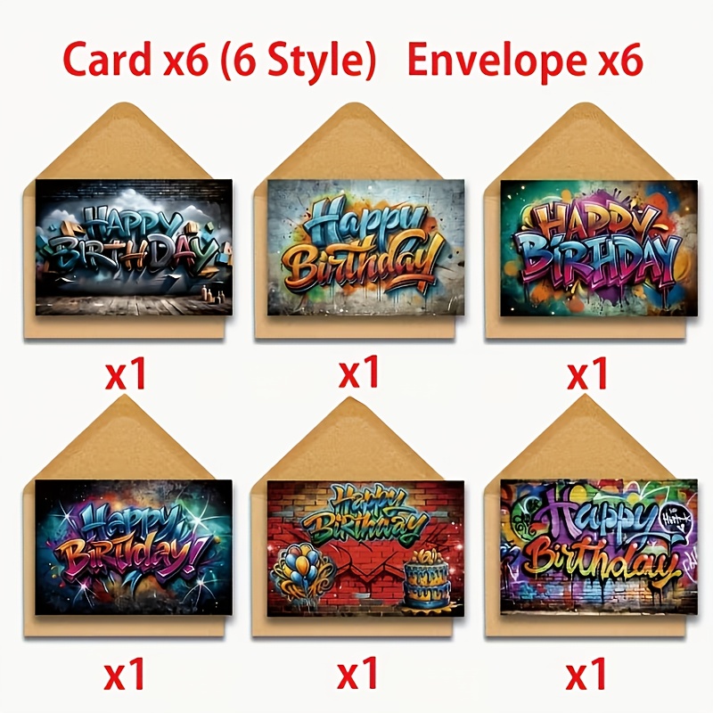 E-shop 12 Geburtstagskarten im Graffiti-Stil mit Umschlägen | Lustige Geschenke für Freunde, Familie und Liebste, geeignet für Valentinstag, Ostern,