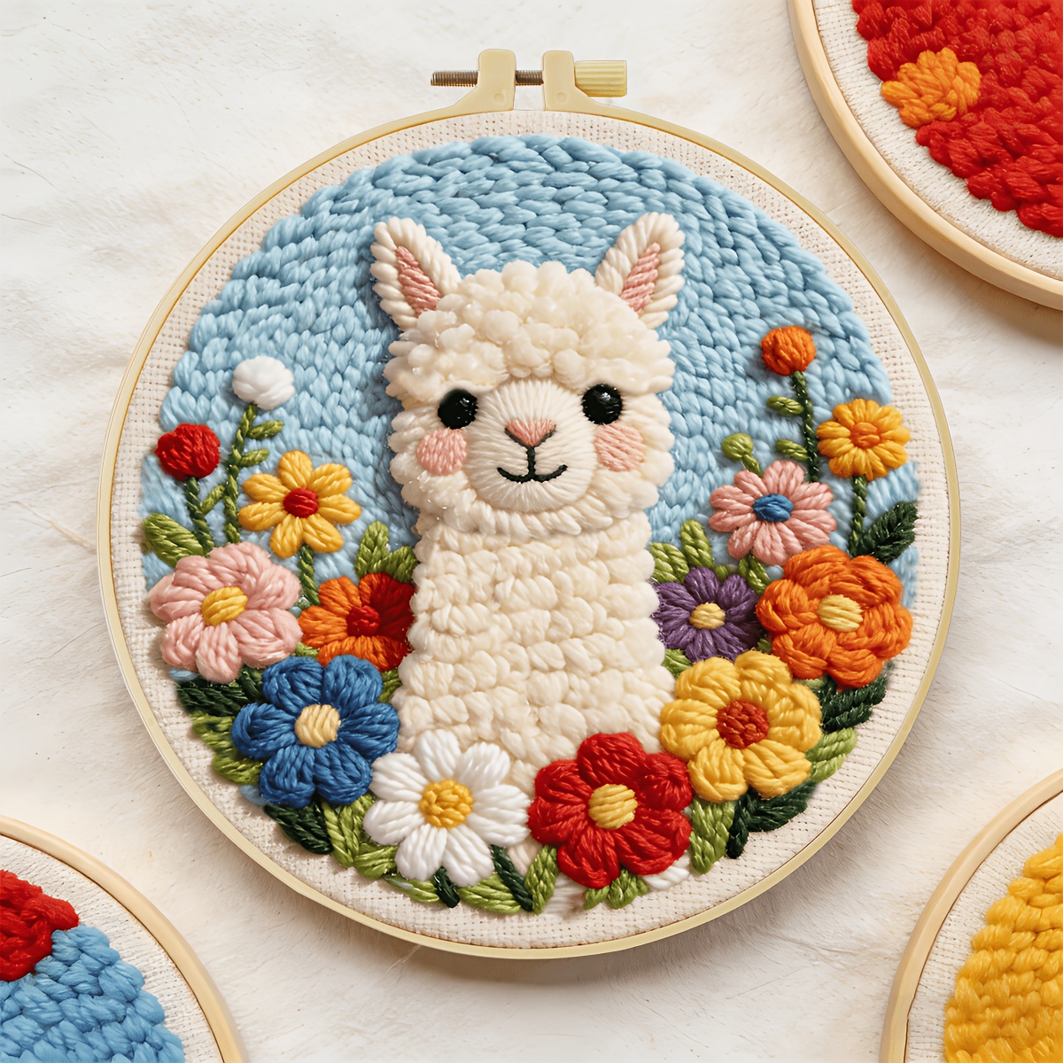 TEMU Zuoanlf Llama & Punch-and- Embroidery Kit Suitable For Beginners, Complete Diy Craft With Hoop, Needles, Thread & Fabric - Llama Themed Hoop