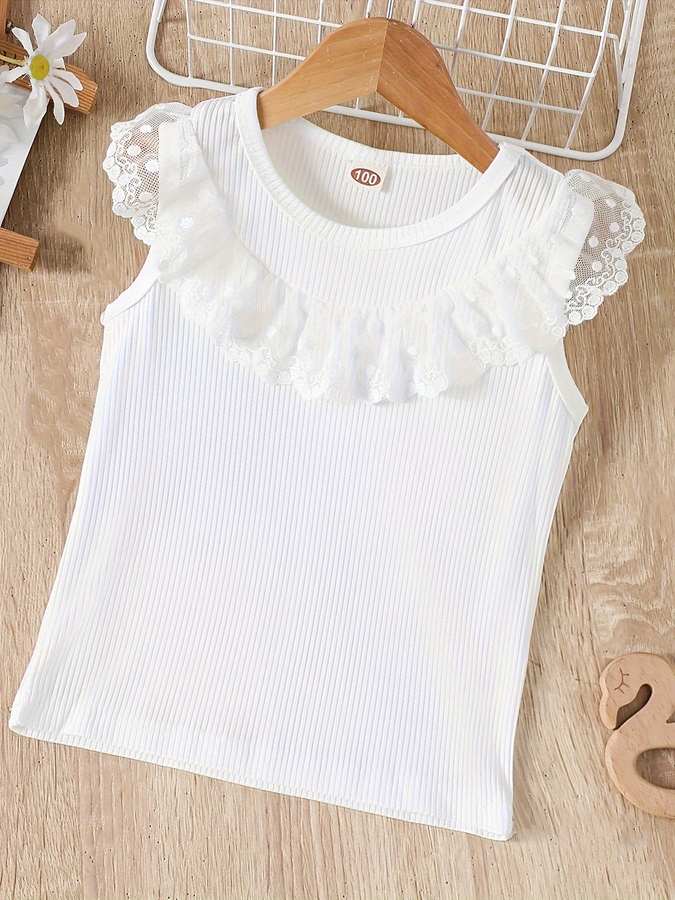 T-shirt For Girls Summer Teens Crop Tops Pearl Lace Short Tee