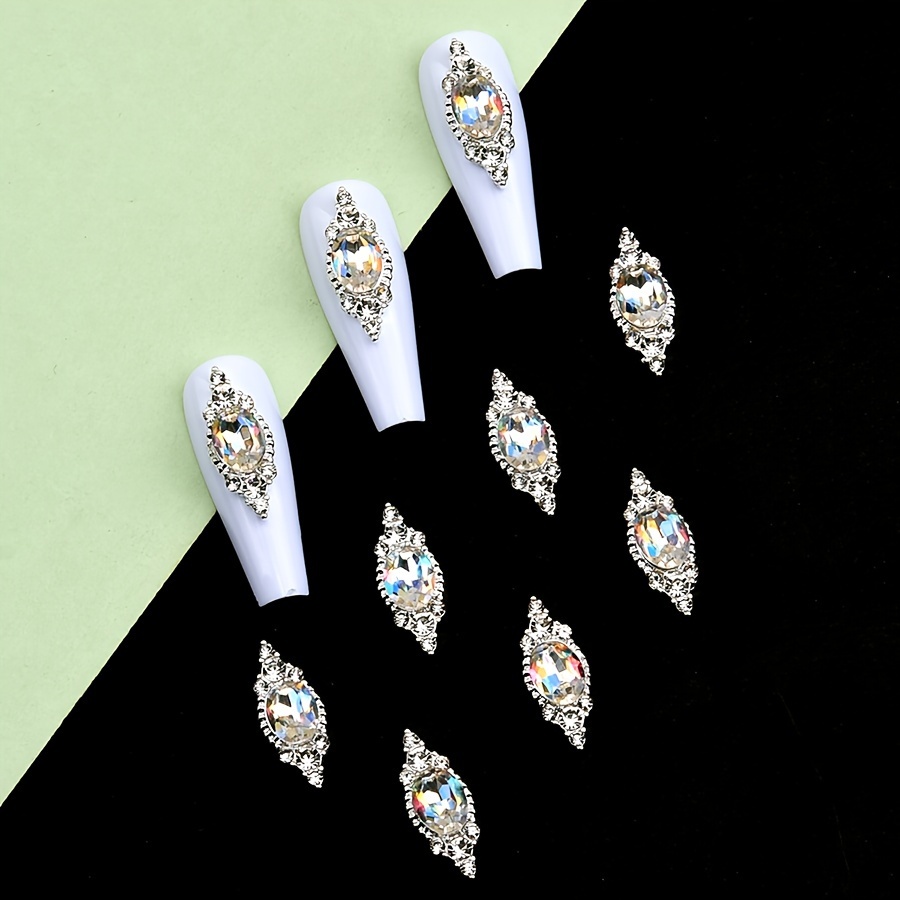 Image of 10 Pieces Of Oval Gemstones For Nail Art, With Gradient Transparent Crystal Stones, Large Size Nail Decorations, Suitable For Extending Nails Or Decorating Long Nails.