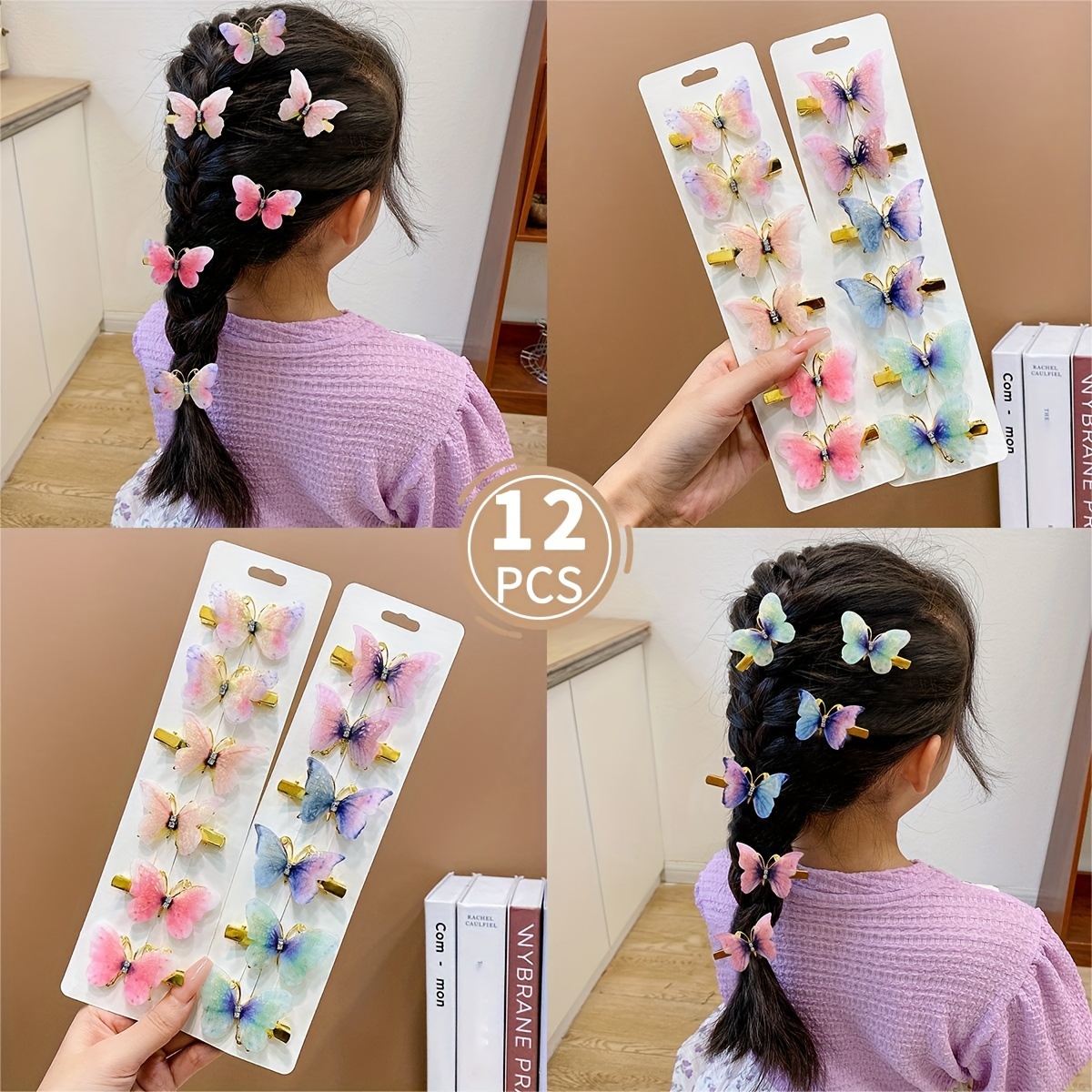 

12pcs Butterfly Hair Clips For Girls - Colorful Mesh, Perfect For Everyday & Casual Wear