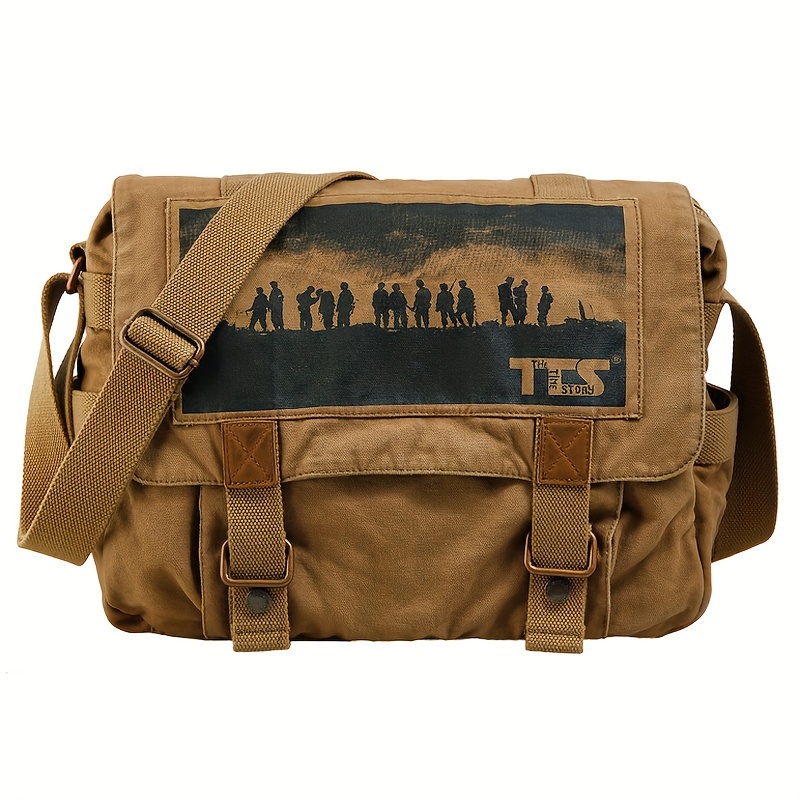 Image of Vintage Canvas Messenger Bag Casual Travel Crossbody Bag Retro Large Capacity Shoulder Bag Multi Pocket Shoulder Bag Men Women