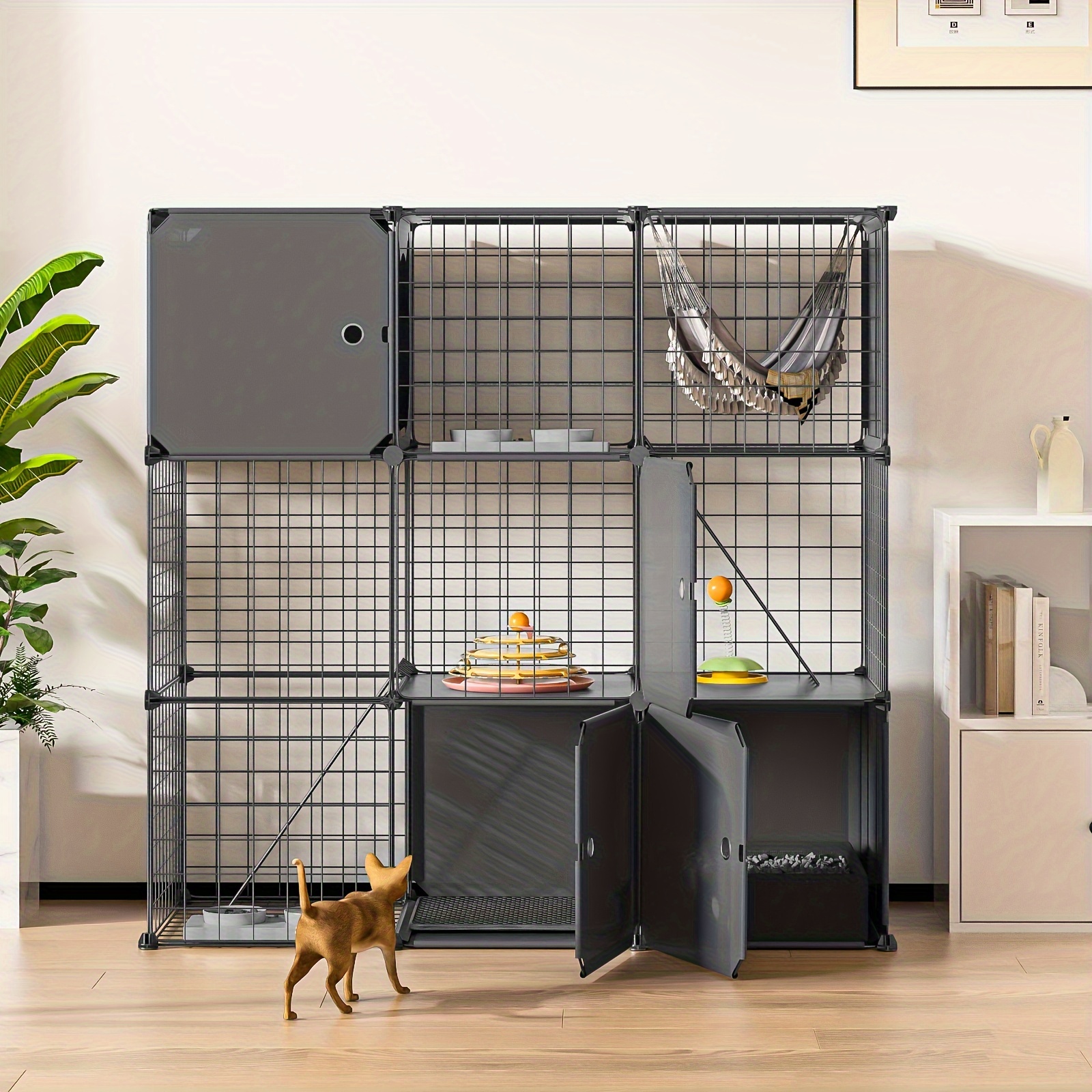 TEMU Multifunctional Indoor Cat Cage With Litter Box, Outdoor Cat Enclosure Cage With Cat House 3-tier Metal Wire Kennels, Detachable Cat Crate Playpen Sturdy Kitten Cage, Easy To Assemble