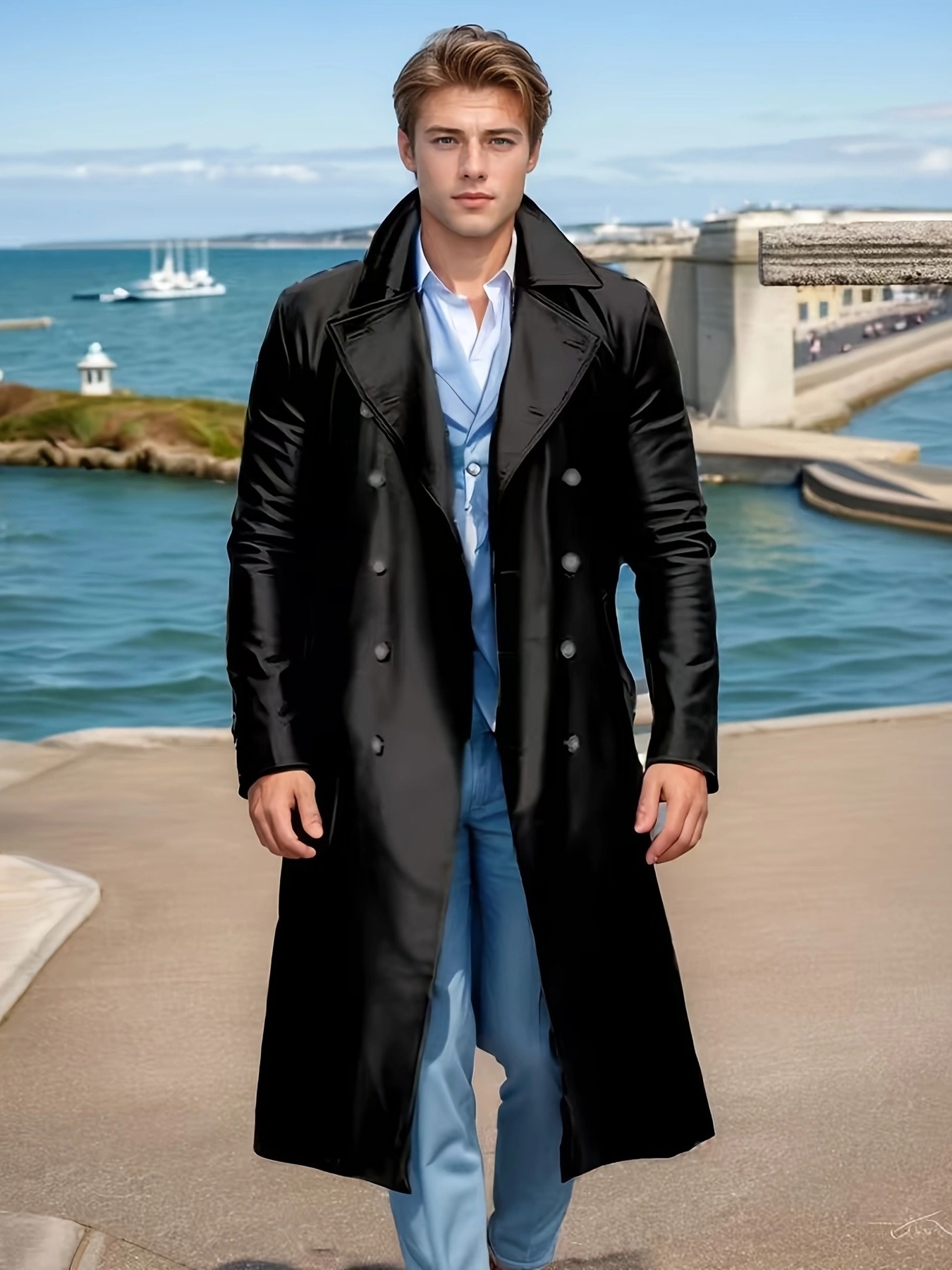 parapluie long hommes manteau chaud à double boutonnage Temu