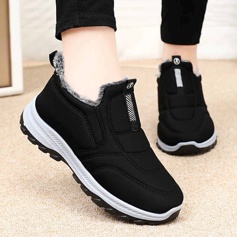 

Women's Winter Boots 2024, Casual Slip-on Snow Boots With Fleece , Waterproof Non-slip Warm Soft Sole, Round Toe Fabric Upper, Low Platform Heel, Solid Color, Footwear