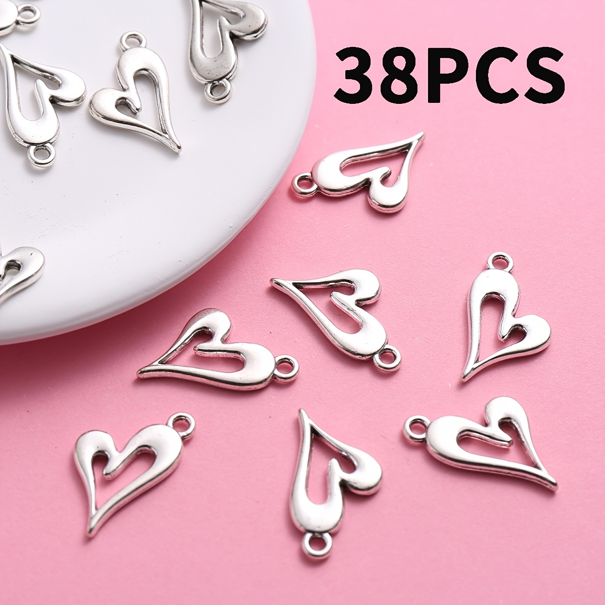 TEMU 38pcs Set Of Vintage Openwork Curved Heart Pendants, Delineating A And Romantic Outline Of With Soft, Lines. -dimensional Texture And Openwork
