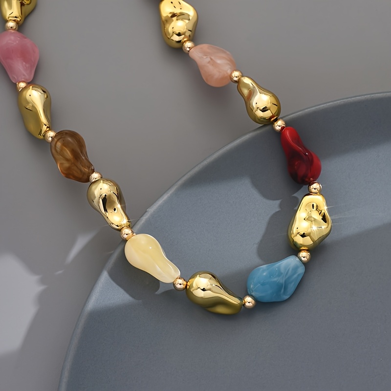 Boho Block Resin Bead Necklace for Women Daily & Party Accessory
