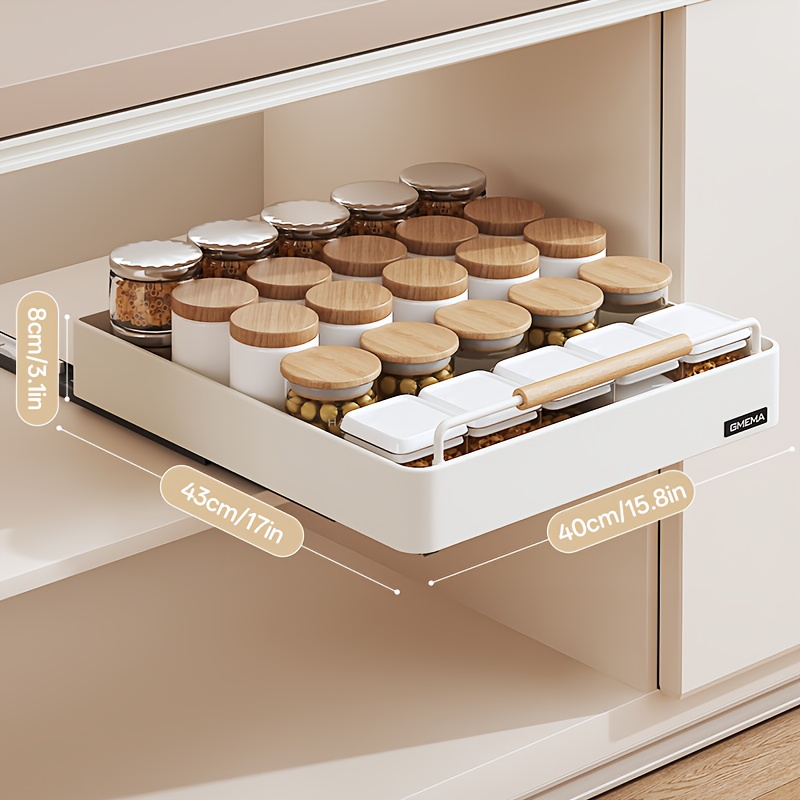 TEMU 1 Pull-out Kitchen Storage Rack, Metal Cabinet Pull-out Storage Box, Multi-functional Cabinet Organizer With Slide Rails, Suitable For Home
