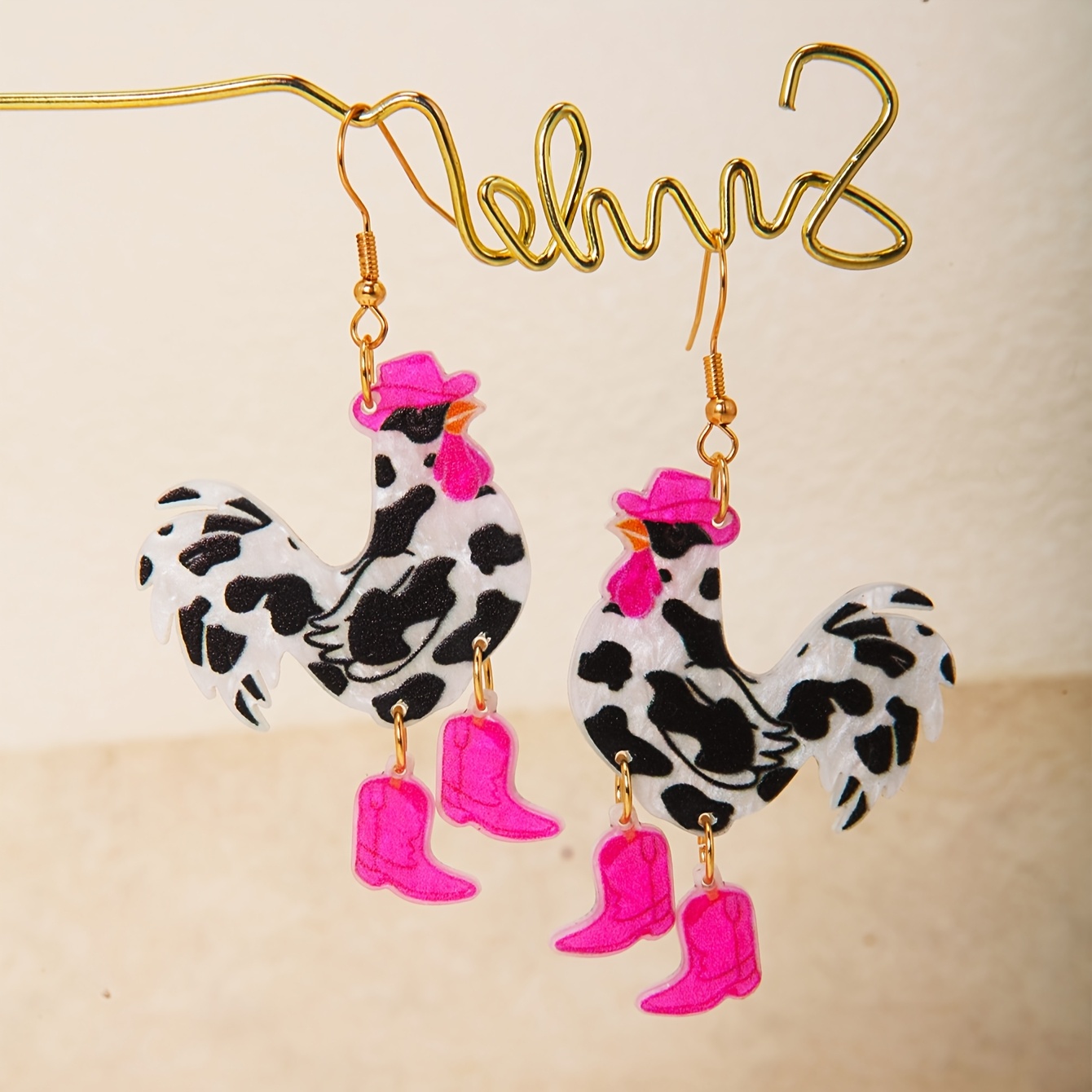 E-shop Verspielte Cowboy-Huhn Ohrringe - Lustiger Hänge-Schmuck für Frauen, für den Sommer, Strandpartys Muttertagsgeschenke