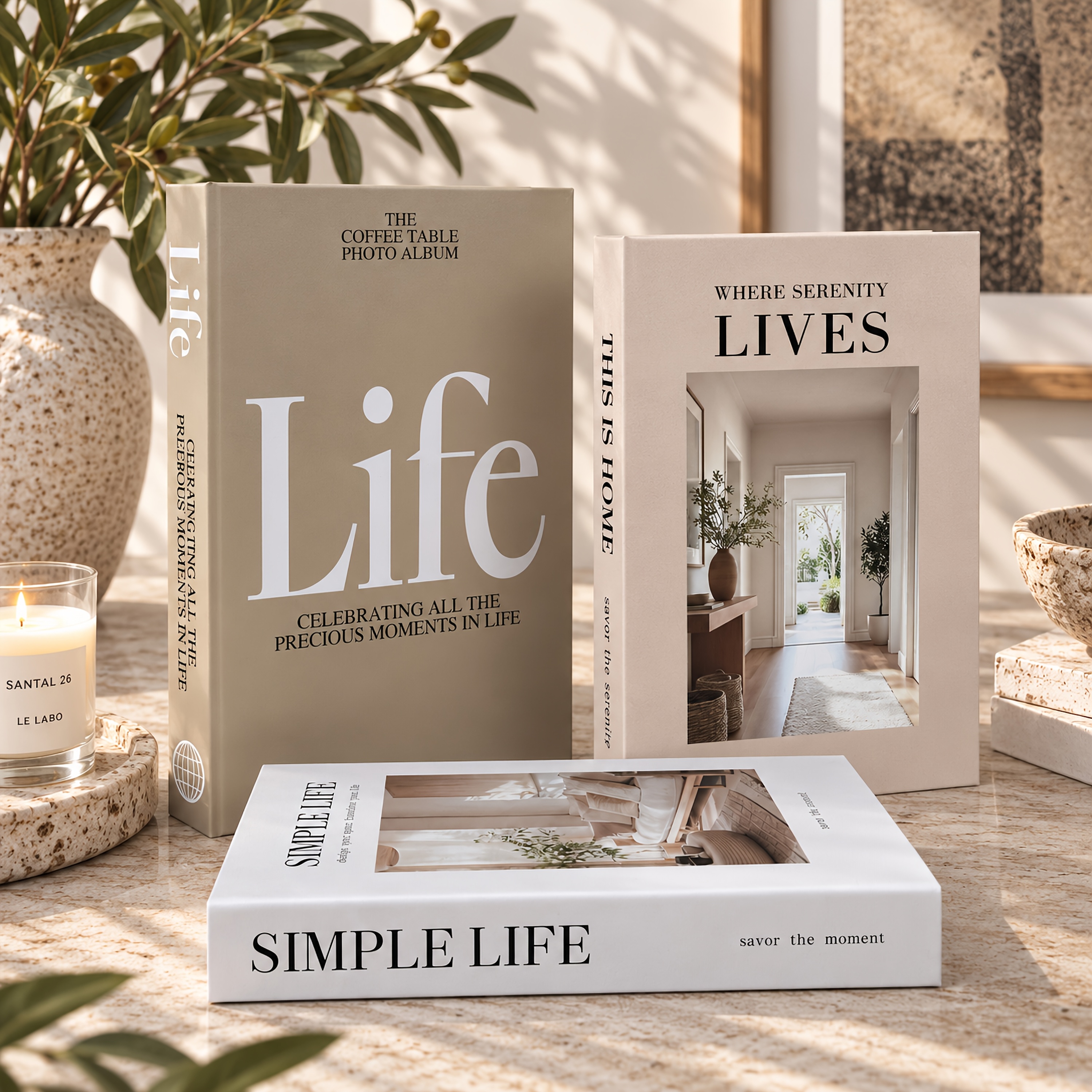 TEMU 3pcs Cream Neutral Decorative Book Set, Minimalist Aesthetic Fake Books, Modern Decor For Coffee Table, Bookshelf, Living Room, Entryway,