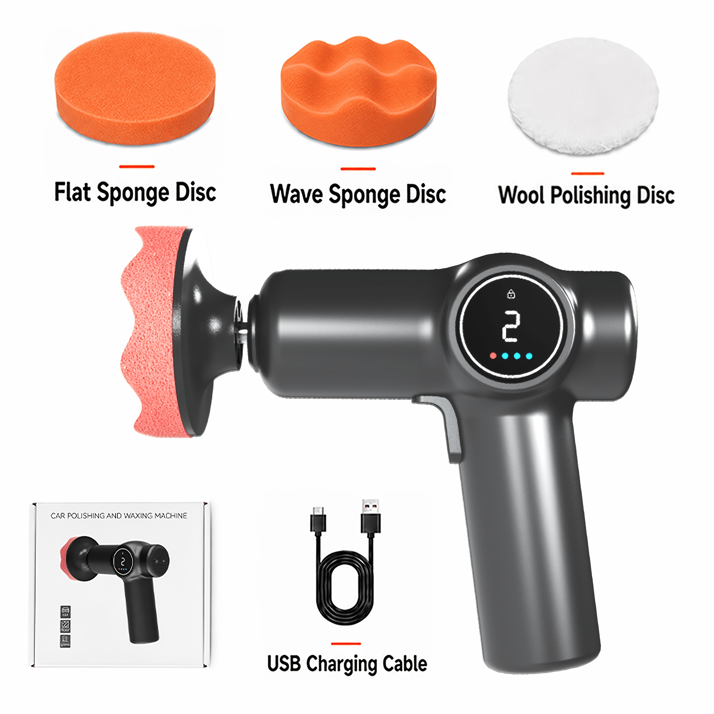 TEMU Car Polisher, Portable Electric , Usb Rechargeable 2000mah, 2 Speed Adjustable With Digital Display, For Car Polishing & Waxing, Scratch Repair