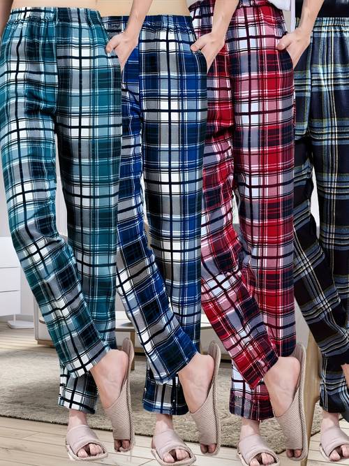 4 pack mens tartan pajama pants casual knit fabric sleepwear with pockets 95 polyester 5 spandex stretch regular fit lightweight lounge trousers no belt 140g m wear set