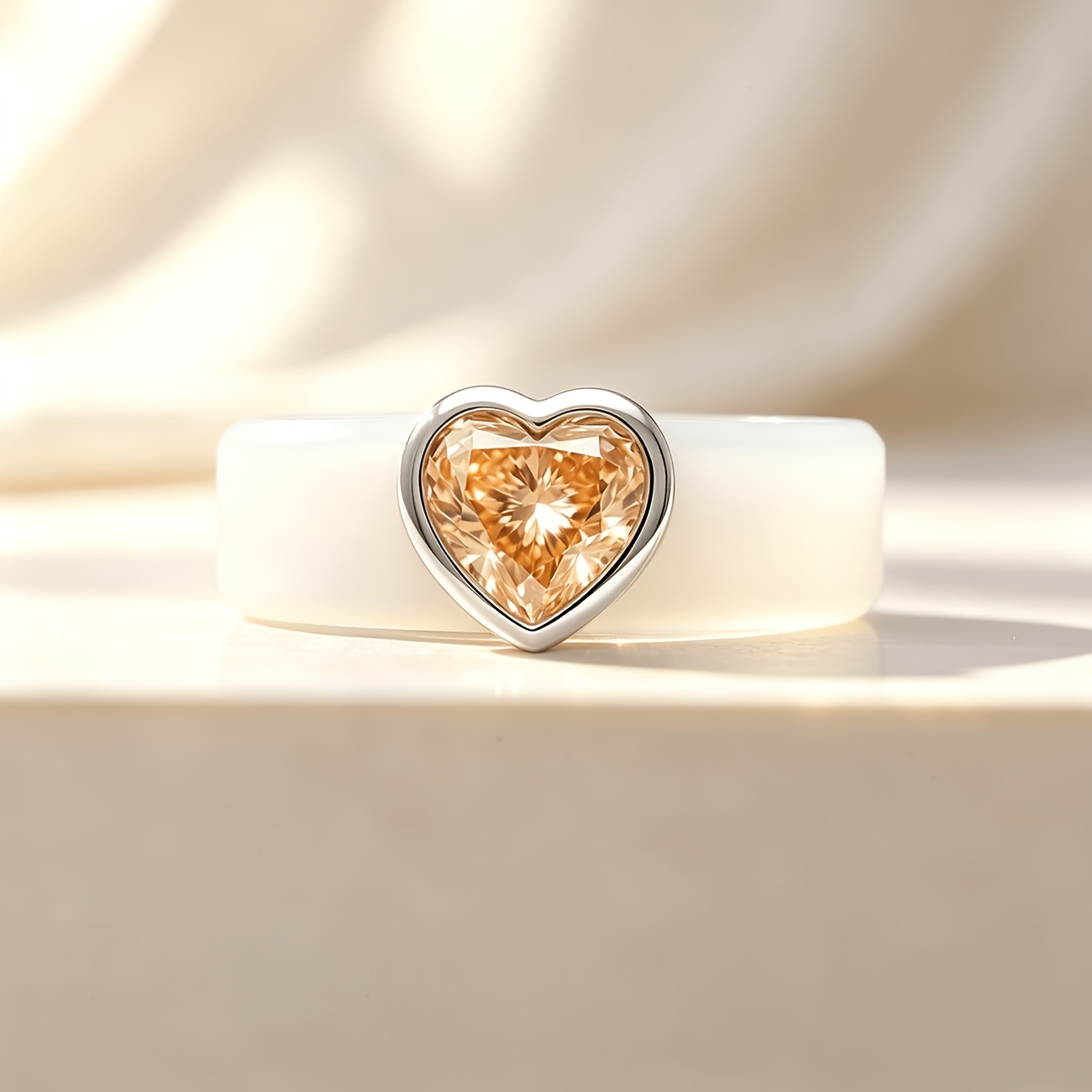 14K Gold Plated White Silicone Ring with Heart-Shaped CZ