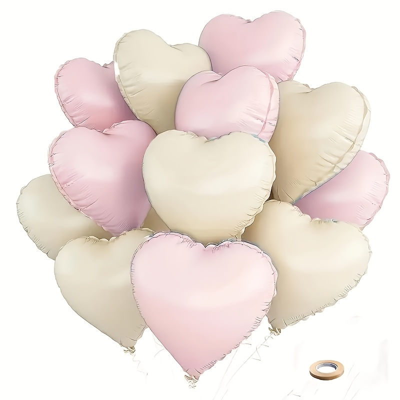 

10pcs Heart-shaped Foil Balloons, Mixed Pink & Beige, No Electricity Needed, Birthday, Anniversary, Wedding, Valentine's Day & Celebrations