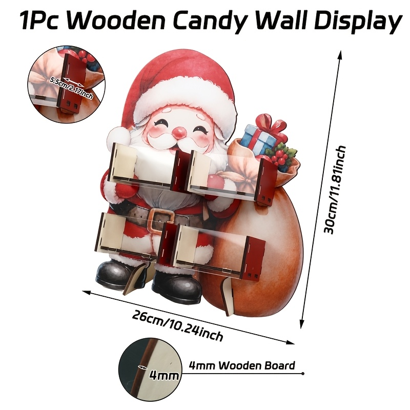 TEMU 1 Set, Christmas Santa Claus Shape Wooden Stand, 4 Grid Treat Display Tray, Merry Christmas Decoration For Home, Noel Navidad, Xmas Gifts, New