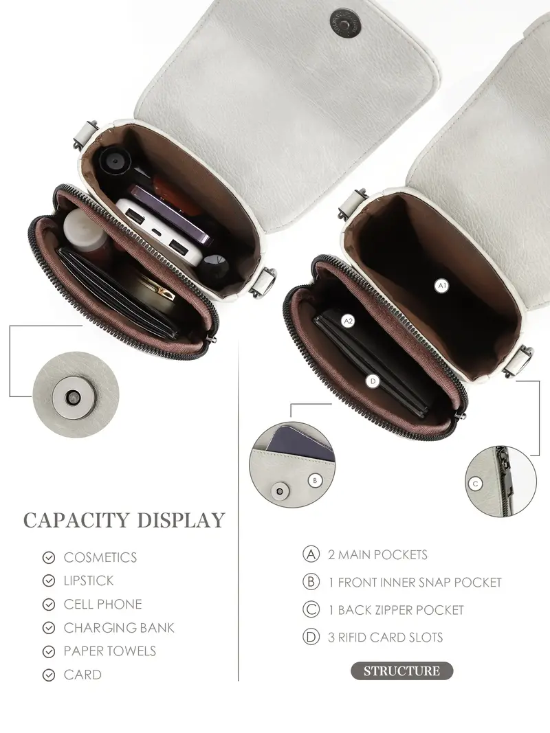 small crossbody bags for women fashion pu double compartment cell phone crossbody wallet purses with card slots details 3