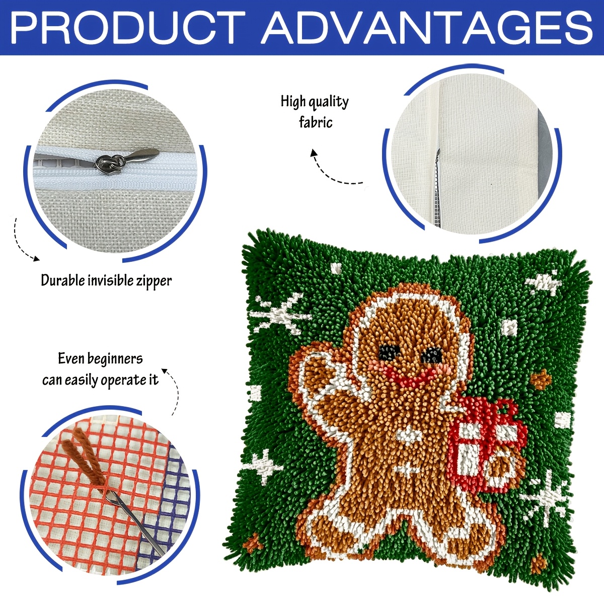 Christmas Gingerbread Man Latch Hook Kit for Beginners
