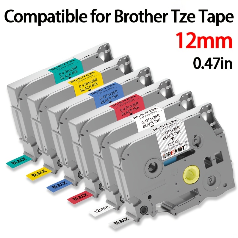 Image of 6 Pack Compatible For Brother Tape, 12mm 0.47 Inch Tz Tze 131 231 431 531 631 731 Laminated Multi Color, Compatible For P Touch Pt-h110pt-d210 1290 Label Makers