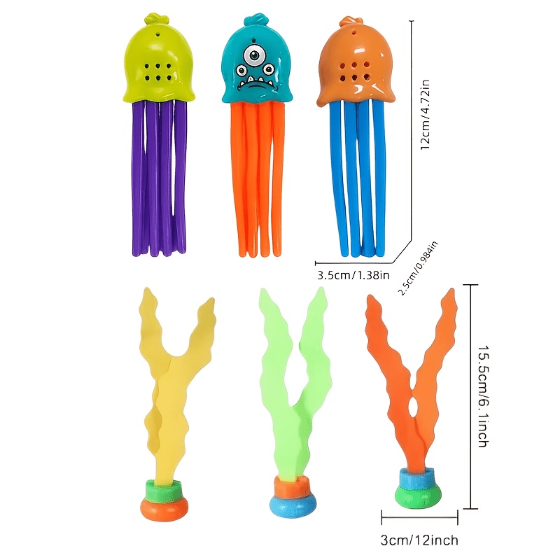 TEMU 6pcs Random Color Children's Diving Toys, Including Jellyfish-shaped Diving Sticks And Seaweed-shaped Diving Toys, Suitable For Water And
