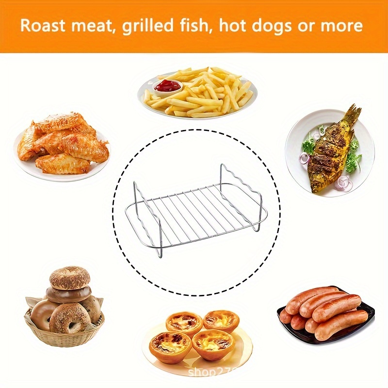 set airfryer air fryer rack double pot accessories rectangular barbecue grill rack stainless steel double layer steaming rack household oven fish grill rack details 4