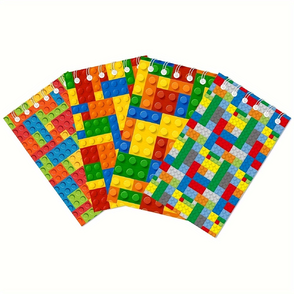 Image of 12 Pack Building Block Notebooks Spiral Notepads Party Favors In Assorted Brick Styles, Unique 4 Designs Notebooks For Birthday Party Supplies