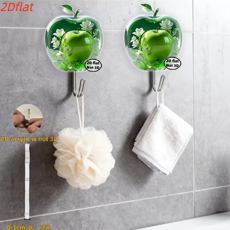 TEMU 2er-Set 2D-flache Acryl-Zusatzhaken mit realistischem kristallgrünem Apfelmuster, selbstklebendes Design, geeignet zum Aufhängen Aufbewahren in