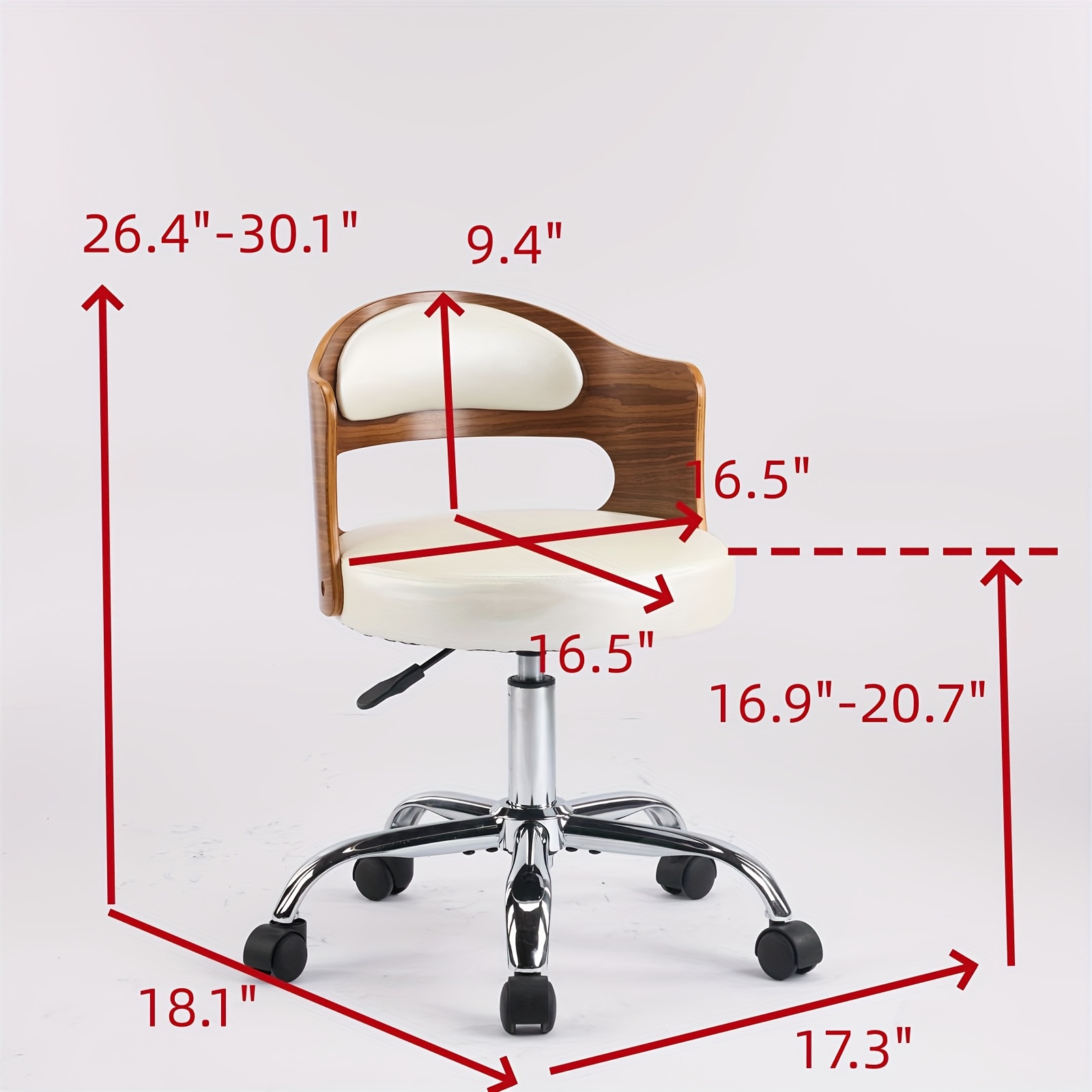 Bonnlo Adjustable Height Home Office Chair - Armless Swivel Desk Chair with Manual Height Adjustment, Curved Walnut-like Backrest, White & 5-Star Base-Like Stability (No Wheels) for Small Spaces, Study, Computer Desk - Space