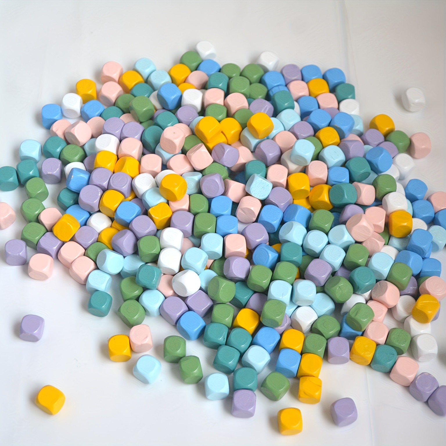 Image of 200 Grams Of Wooden White Dice, With And Macaroon Color Sand Filling Material. Suitable For Diy Hand-painted Patterns And Filling Pit.