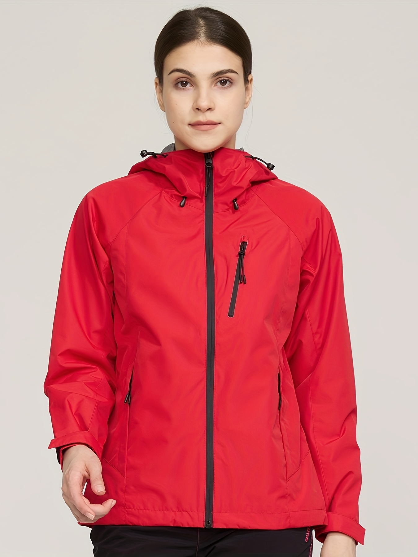 fab41033 womens windproof sport jacket hooded pockets solid color   casual athletic outerwear windbreaker jacket   wear functional pockets