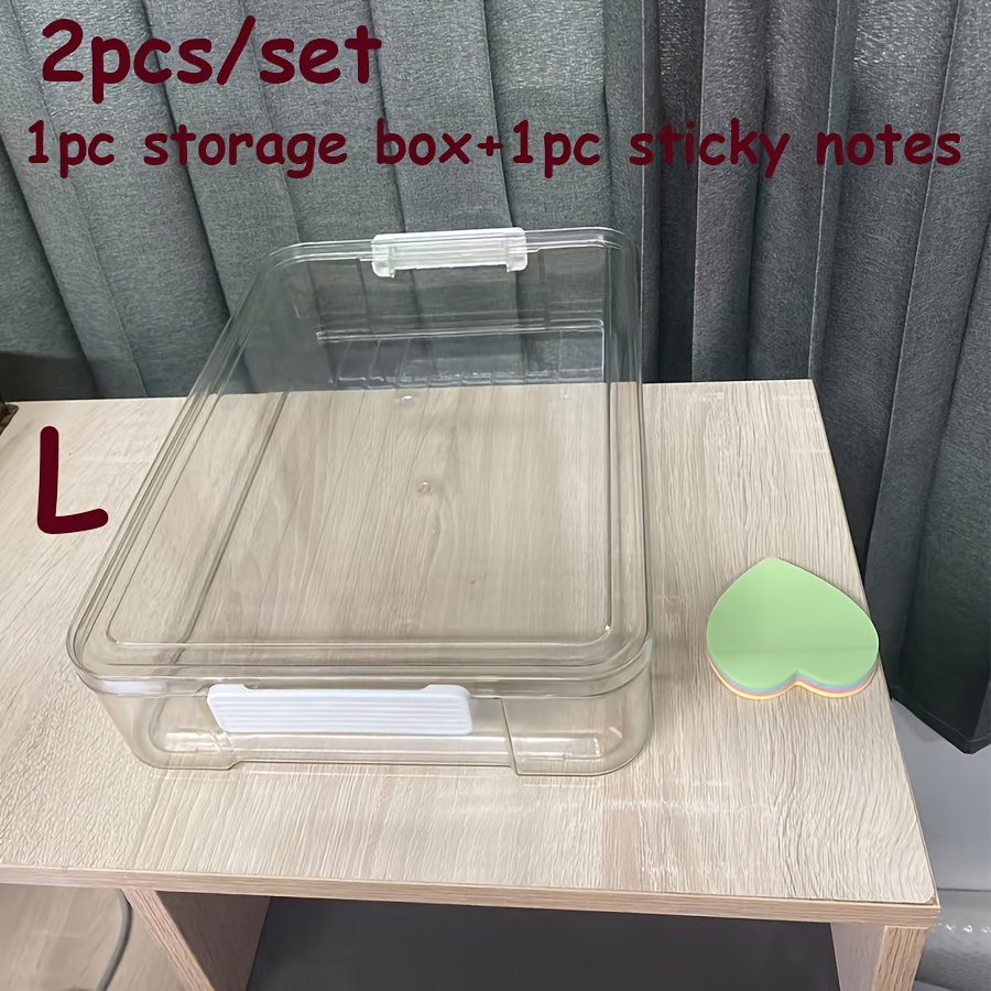 TEMU 2pcs Set: File Storage Box + Sticky Notes Combo, Desktop File Organizer, Holder For Certificates, Diplomas, Etc., A4 File Organizer With Lid -