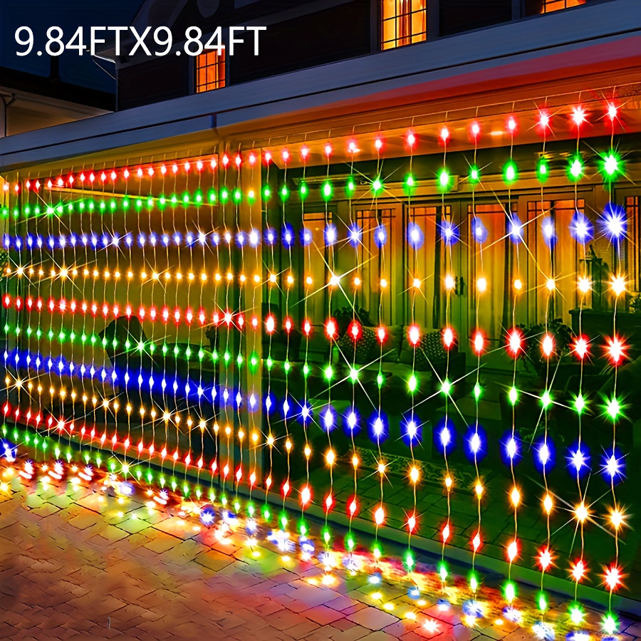 Image of Solar-powered Smart Curtain String Lights With 12 Lighting - , Warm White, And White Led Lights, Suitable For Christmas Outdoor Decorations, Weddings, Parties, Garden Decorations