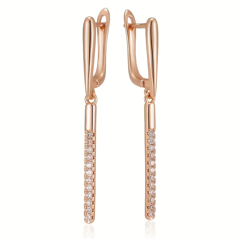 Women's Luxurious Oblong Drop Earrings with Micro-Pave White Synthetic Zirconia