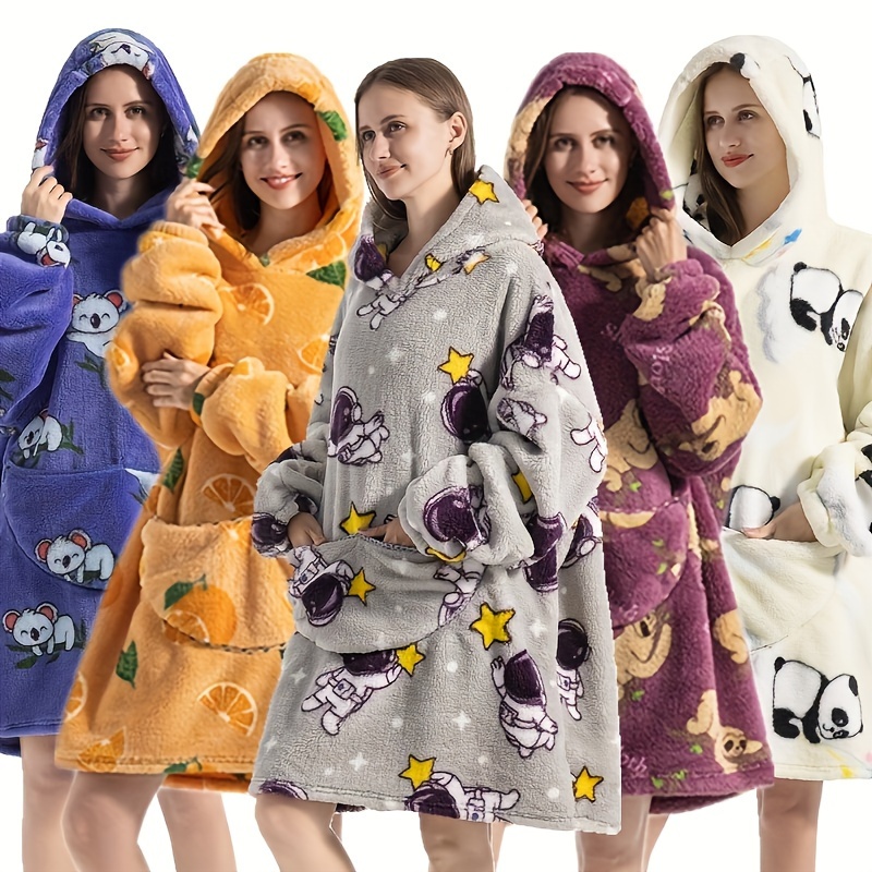 

Cozy Fleece Hooded Wearable Blanket - Animal Themed, Reversible, Hand-wash Only - Outdoor Activities &