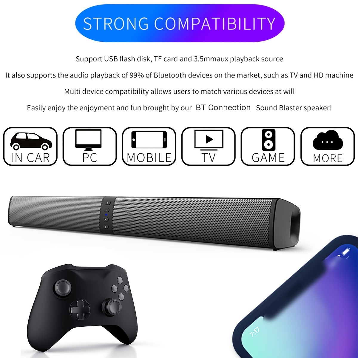 Wireless Home Theater Soundbar with Removable Design