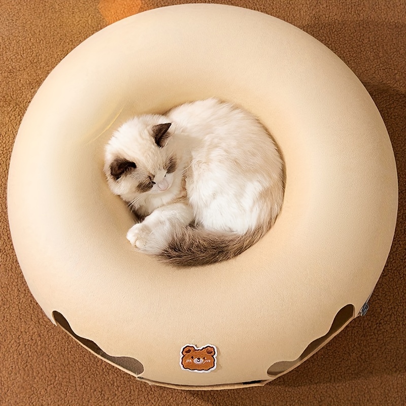 

1 Tunnel Cat's Nest, Donut Semi Enclosed Zippered Cat's Nest, Cat Shelter, All-season Universal, Felt, Detachable Cat Bed