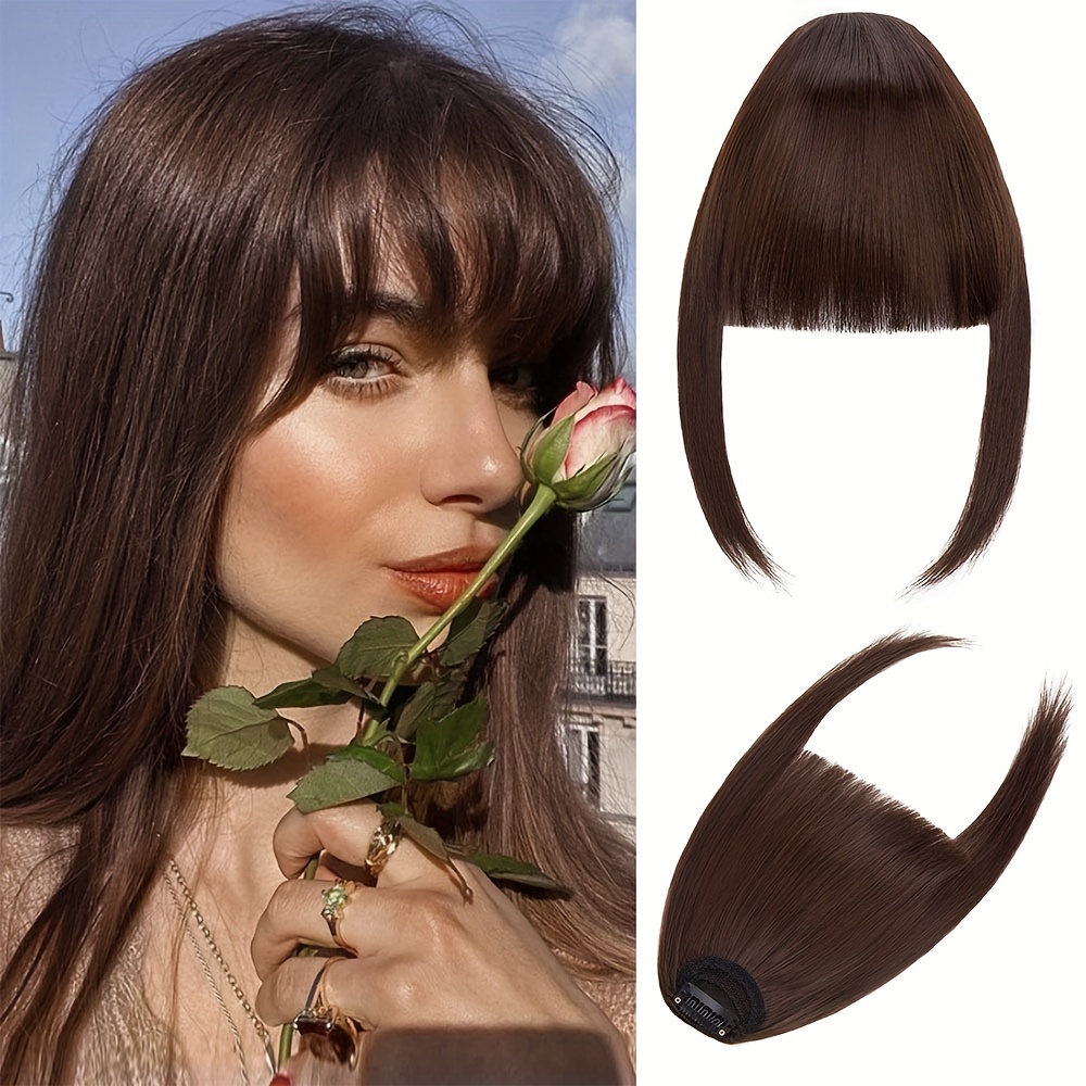 Image of Thin Bangs Hair Clip In Bangs Hair Extensions Wispy Bangs Clip On Air Bangs For Women Hairpieces Curved Neat Bangs For Daily Wear