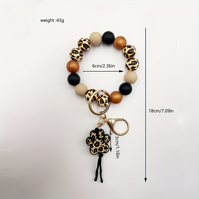 Leopard Silicone Beaded Wristlet Keychain Claw Pendant - Temu