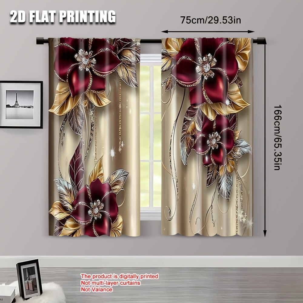 TEMU 2d Flat - 2d Flat - Set Of 2, Flat Printed Curtains Featuring Red And , Made From Durable Polyester, Suitable For Party Decorations And Used For