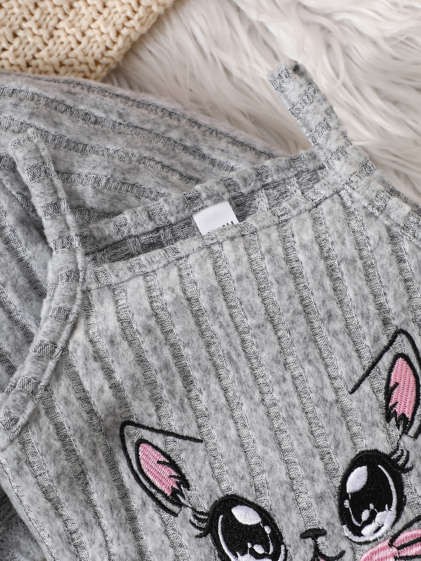 a cute and trendy two piece set for baby girls and toddlers featuring a hooded long sleeve top with ribbed stripes and a cat embroidered dress   outdoor activities and everyday wear making it an   gift   for girls on special occasions Product details 13