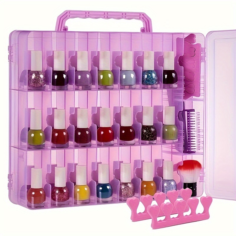 VigorFun Portable Nail Polish Clear Organizer for 48 Bottles, Double Side and Locking Lids Gel Polish Storage Holder, Space Saver with 8 Adjustable Dividers (