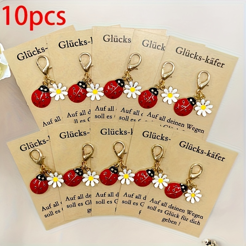 TEMU 10pcs Ladybug And Daisy Keychain Gift Box Set - Includes Inspirational Ladybug Cards, Perfect For Parties, Birthdays, Weddings, Graduations,