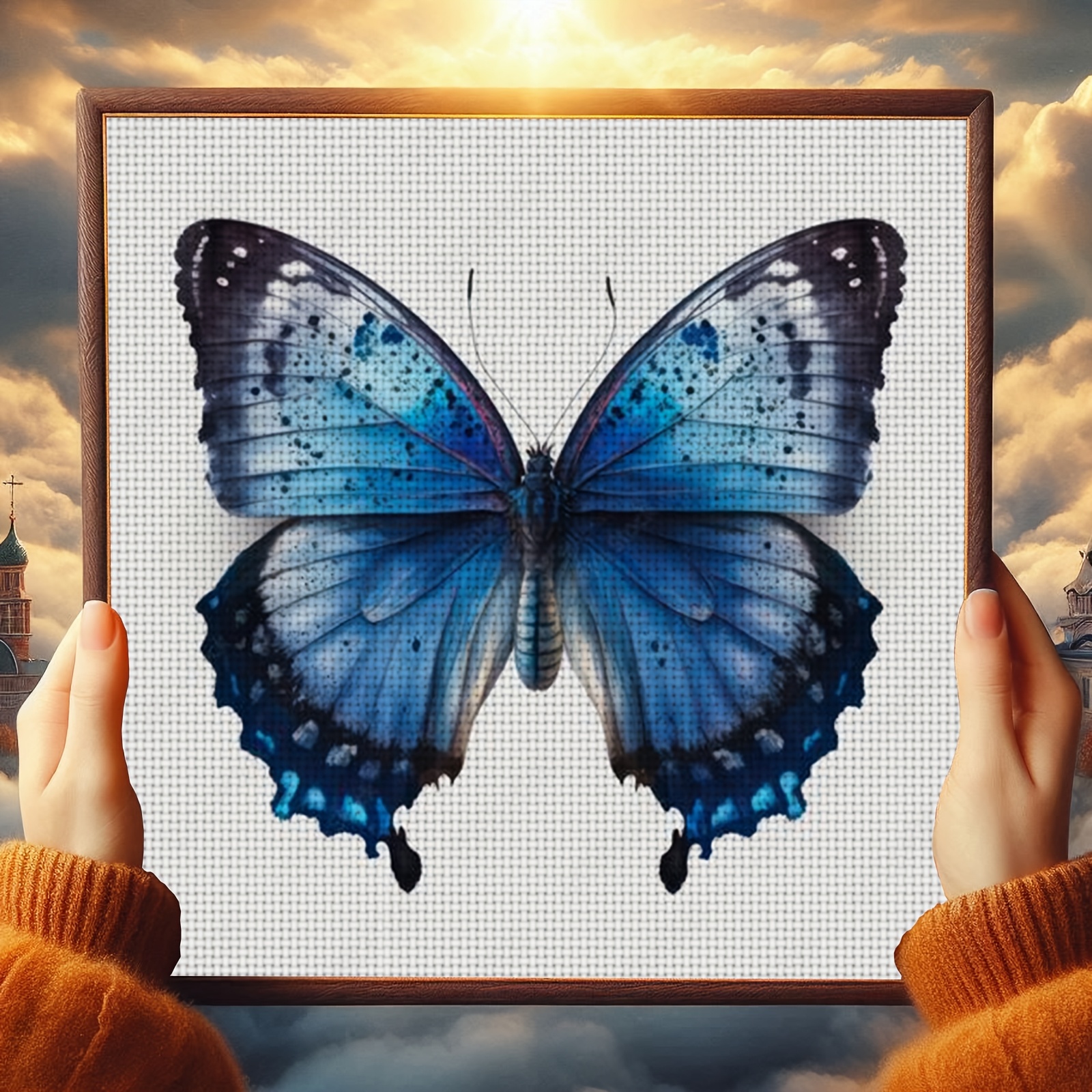 Cross Stitch Kit, Blue Butterfly Pattern, Frameless