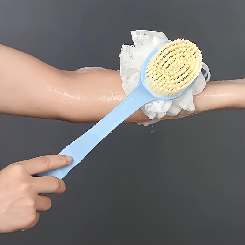 2 in 1 long handle bath brush body scrubber dual sided exfoliating brush with soft fibers back scrubber non toxic manual shower tool for gentle dead light beige removal no electricity battery needed ideal for   travel use       material beauty enthusiasts Product details 3