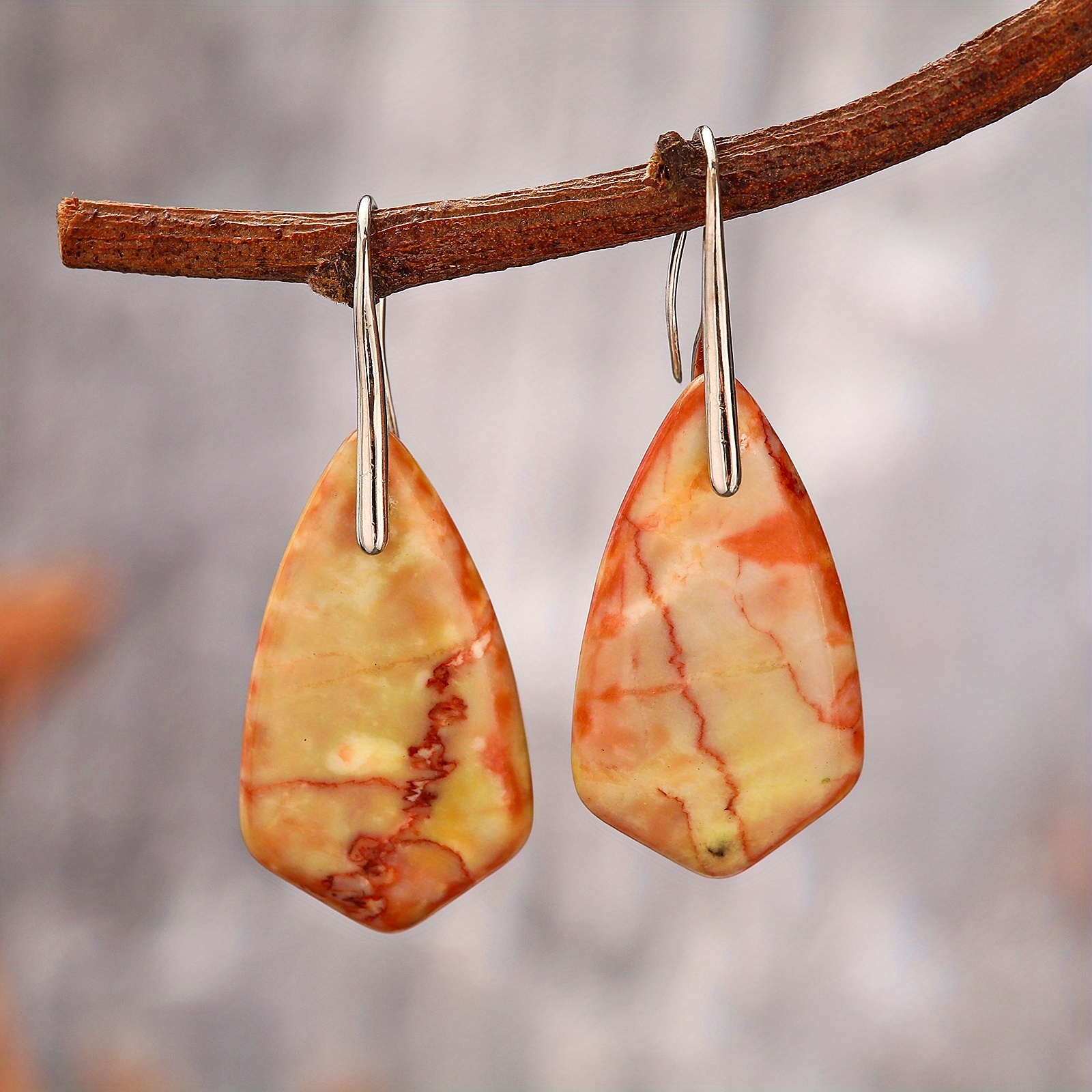 Women's Elegant Bohemian Pendant Earrings, Natural Imperial Stone