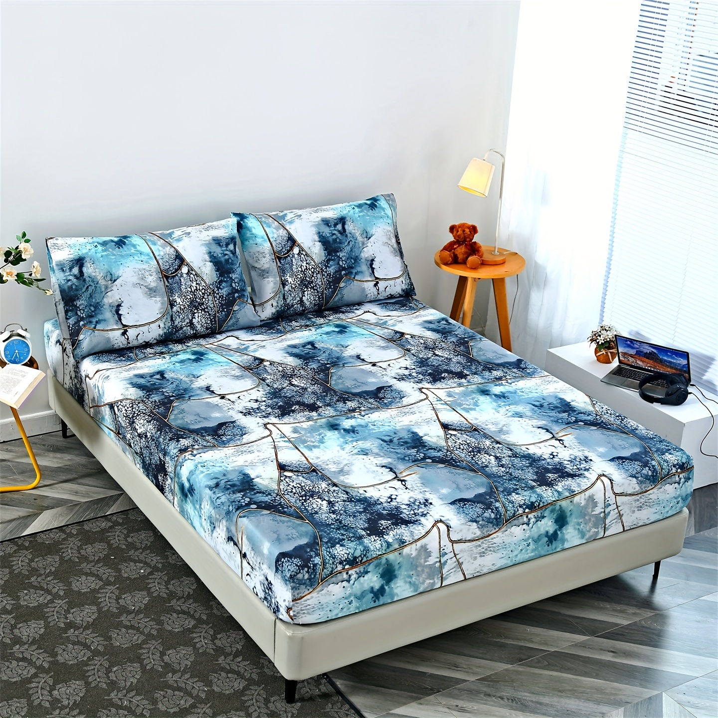 3pcs Printed Bedding, Soft And Comfortable, Suitable For Bedroom And , Includes 1 Fitted Sheet And 2 Pillowcases, No Filler