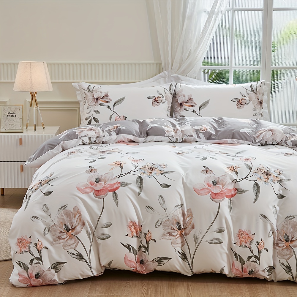 

Soft & Cozy Floral Print Duvet Cover Set - 2/3pcs, Includes 1 Duvet Cover + 1/2 Pillowcases, Breathable Polyester, Machine Washable, All-season Bedding For Bedroom And Living Room Decor