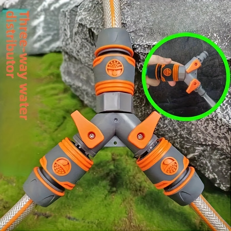 TEMU Three-way Water Distributor With A Switch Valve / Quick Connector For Hoses - Equipped -switch Additions Such As A Valve, Hoses, And A Connector
