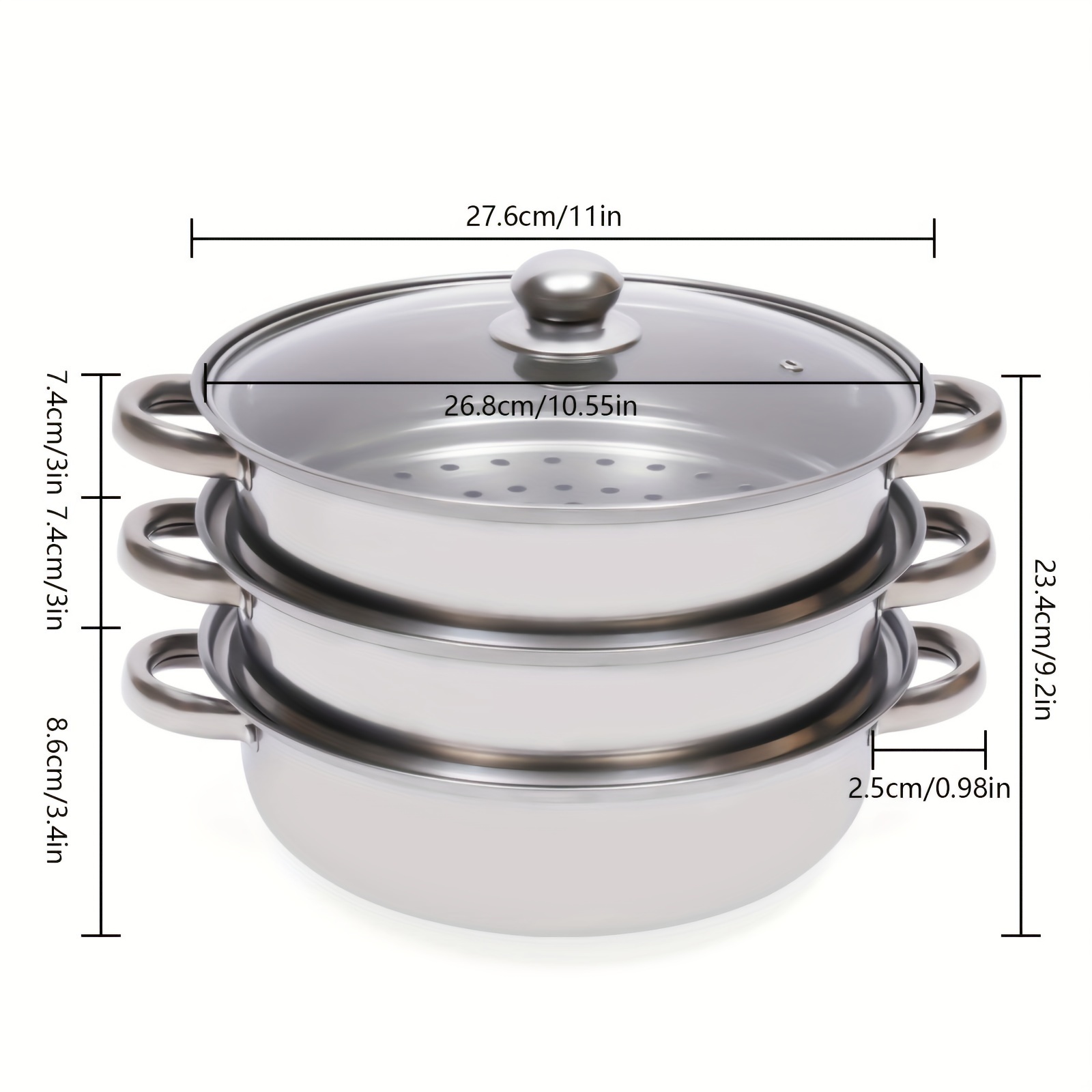 28 Cm Stainless Steel Steamer Pot Set With A Glass Lid, Featuring -tier Design, Ideal For Cooking Vegetables, Seafood, Soups, , And Pasta