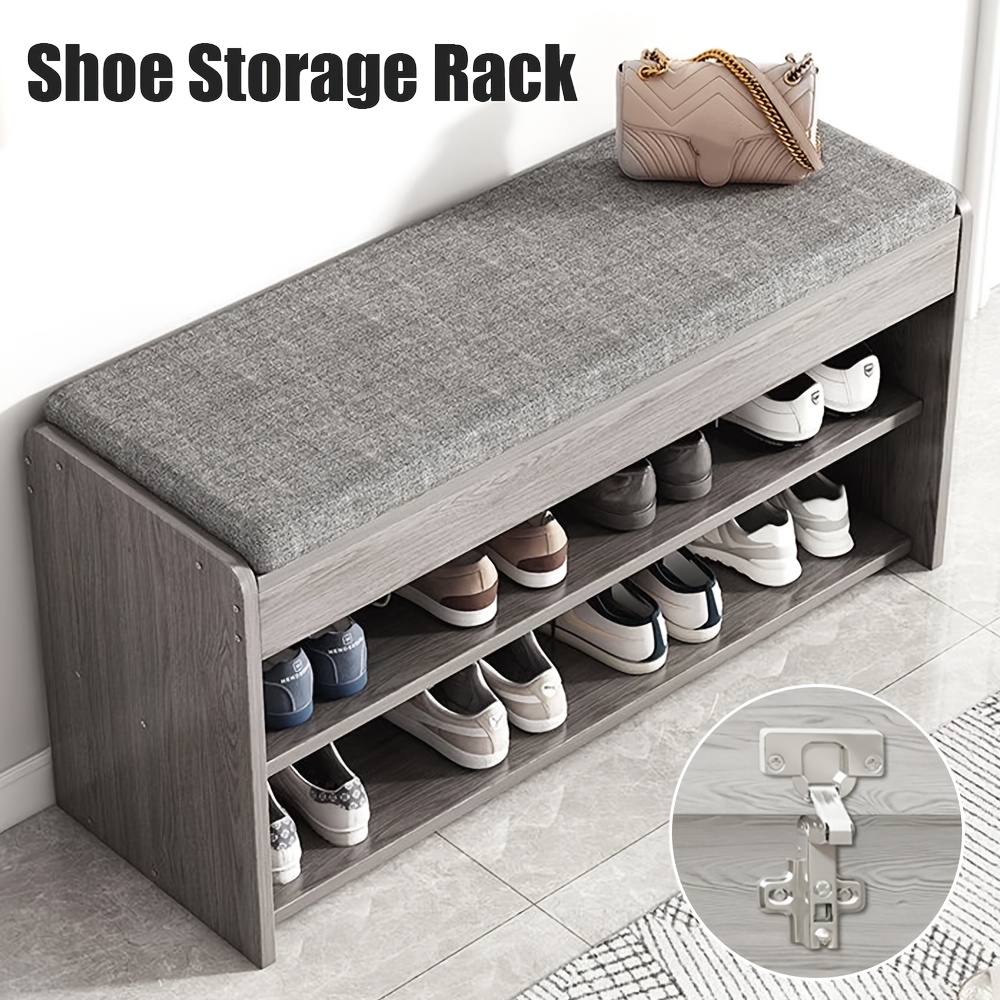 Wooden Shoe Storage Bench with Cushioned Seat, Contemporary Style, 80cm L x 24cm W x 44cm H, Multiple Compartments, Entryway Organiser for Hallway, Foyer, Living Room